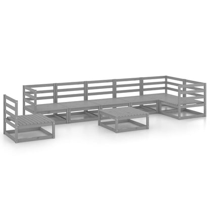 Set Divani da Giardino 8 pz Grigio in Legno Massello di Pino