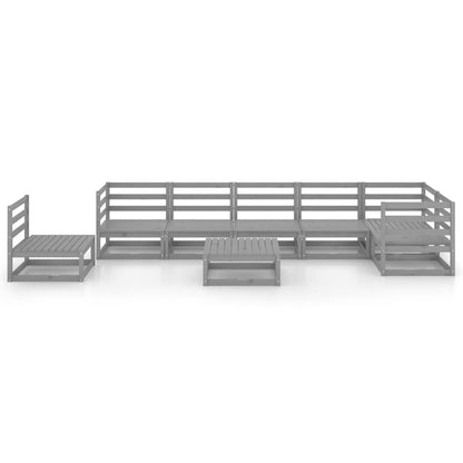 Set Divani da Giardino 8 pz Grigio in Legno Massello di Pino