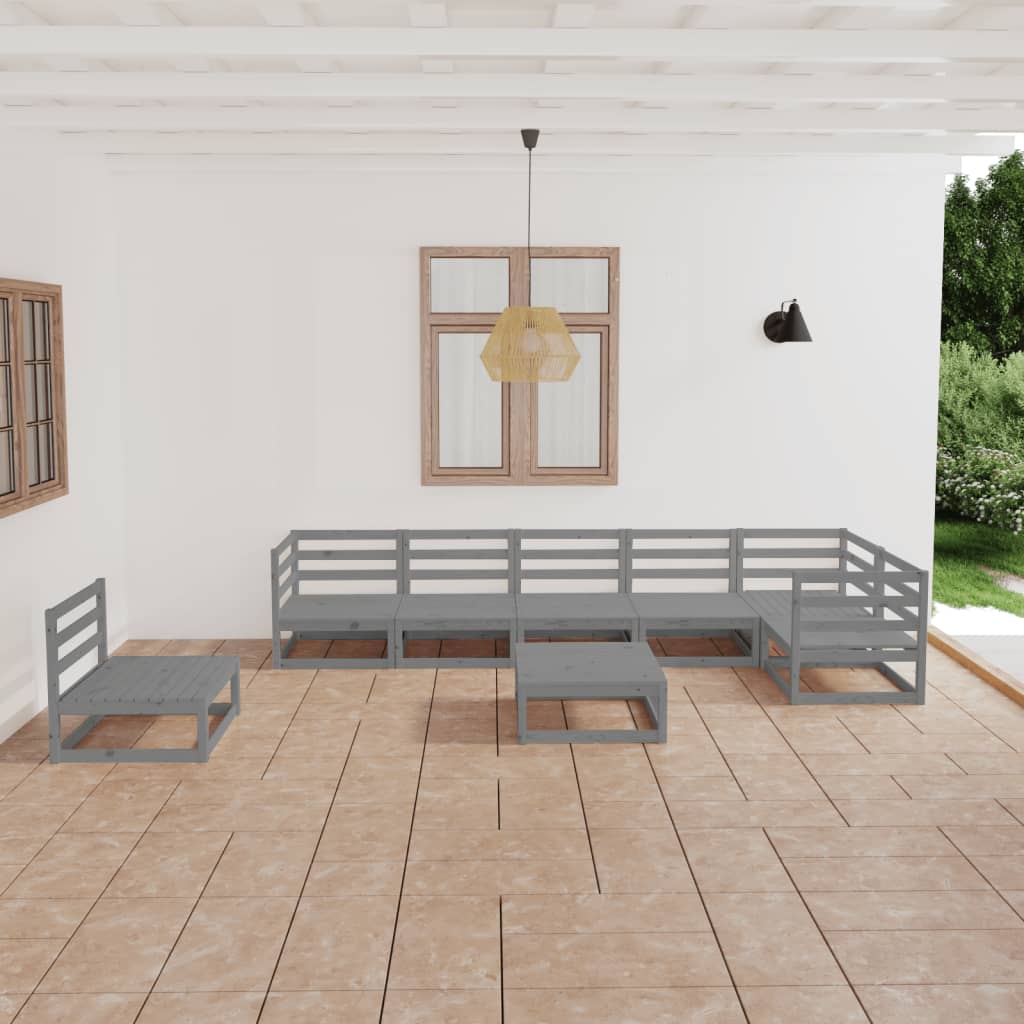 Set Divani da Giardino 8 pz Grigio in Legno Massello di Pino
