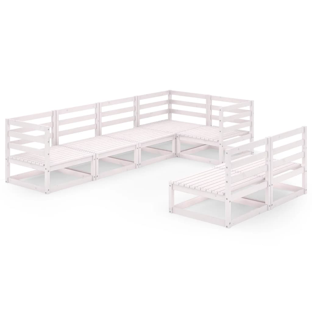 Set Divani da Giardino 7pz Bianco in Legno Massello di Pino