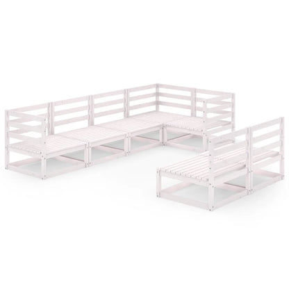 Set Divani da Giardino 7pz Bianco in Legno Massello di Pino