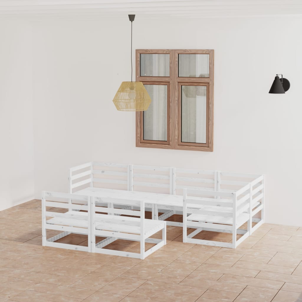 Set Divani da Giardino 7pz Bianco in Legno Massello di Pino