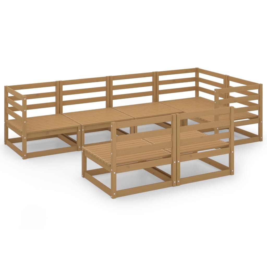 Set Salotto da Giardino 7pz Marrone Ambra Legno Massello Pino
