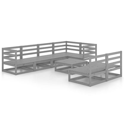 Set Divani da Giardino 8 pz Grigio in Legno Massello di Pino