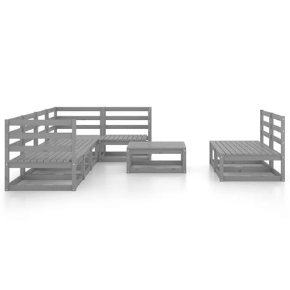 Set Divani da Giardino 8 pz Grigio in Legno Massello di Pino