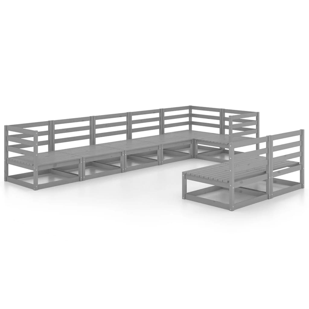 Set Divani da Giardino 8 pz Grigio in Legno Massello di Pino