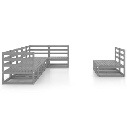 Set Divani da Giardino 8 pz Grigio in Legno Massello di Pino