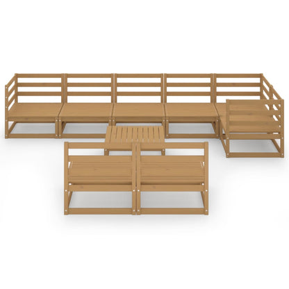 Set Divani da Giardino 9 pz Marrone Ambra Legno Massello Pino
