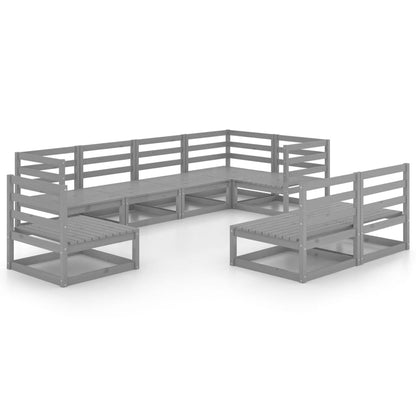 Set Divani da Giardino 8 pz Grigio in Legno Massello di Pino