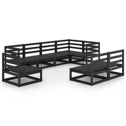 Set Divani da Giardino 8 pz Nero in Legno Massello di Pino