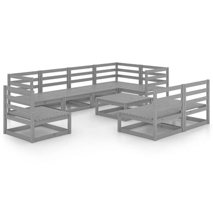 Set Divani da Giardino 9 pz Grigio in Legno Massello di Pino