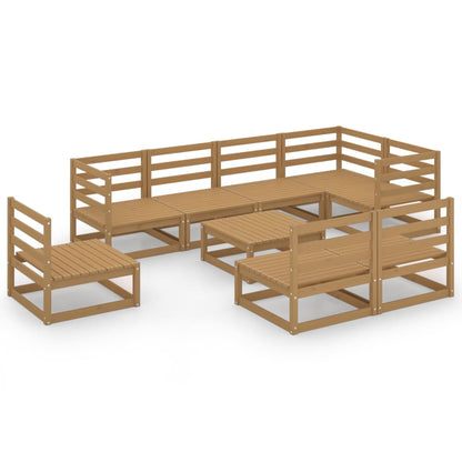 Set Divani da Giardino 9 pz Marrone Ambra Legno Massello Pino