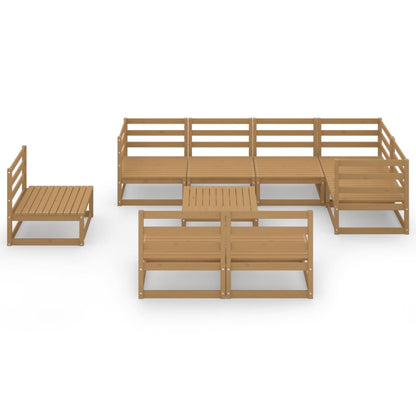 Set Divani da Giardino 9 pz Marrone Ambra Legno Massello Pino