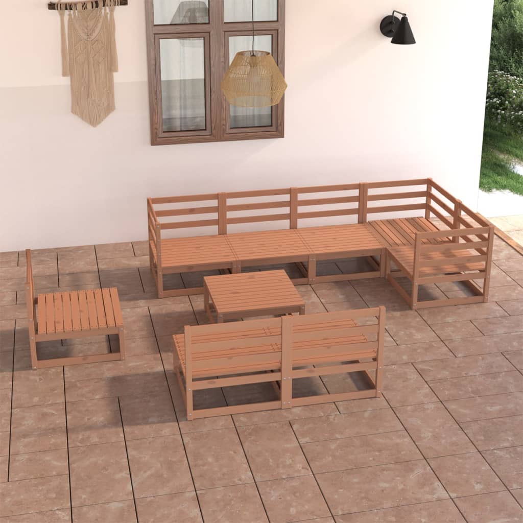 Set Divani da Giardino 9 pz Marrone Ambra Legno Massello Pino