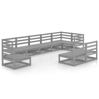 Set Divani da Giardino 9 pz Grigio in Legno Massello di Pino