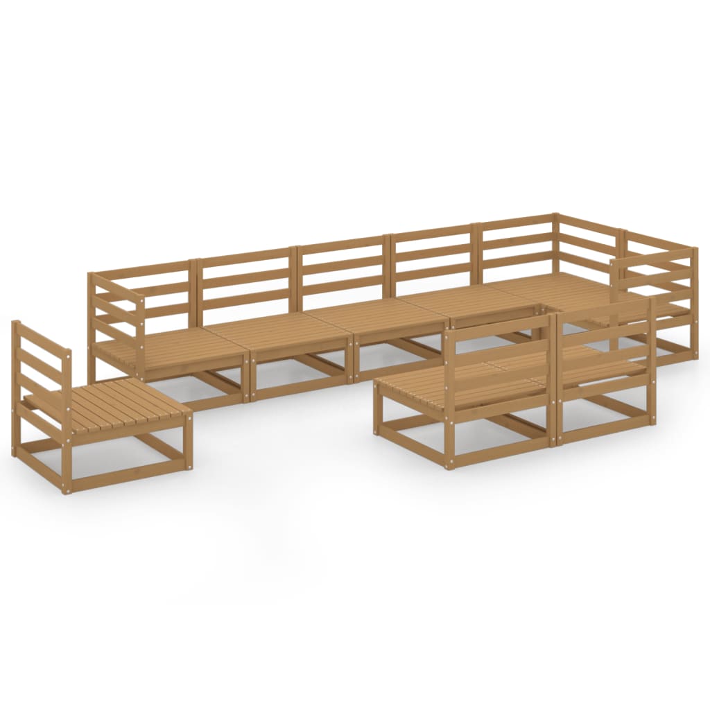 Set Salotto da Giardino 9pz Marrone Ambra Legno Massello Pino