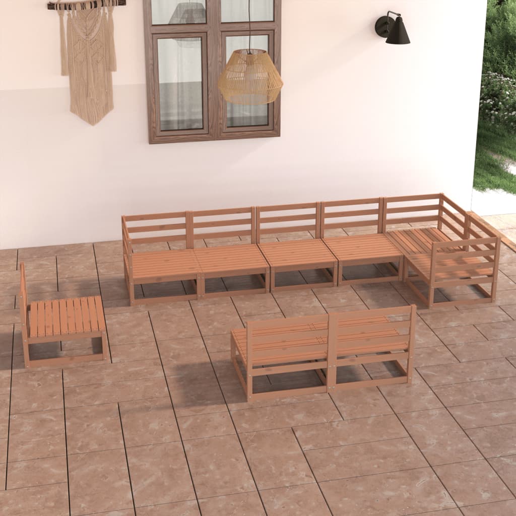 Set Salotto da Giardino 9pz Marrone Ambra Legno Massello Pino