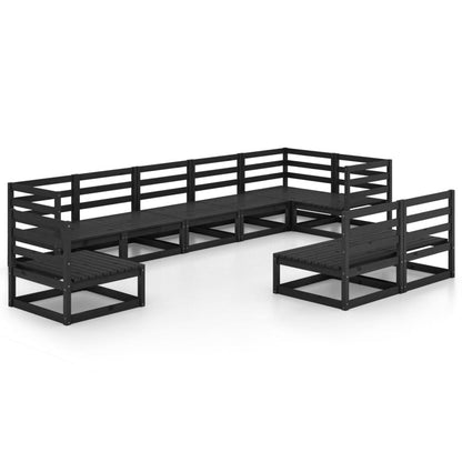 Set Divani da Giardino 9 pz Nero in Legno Massello di Pino