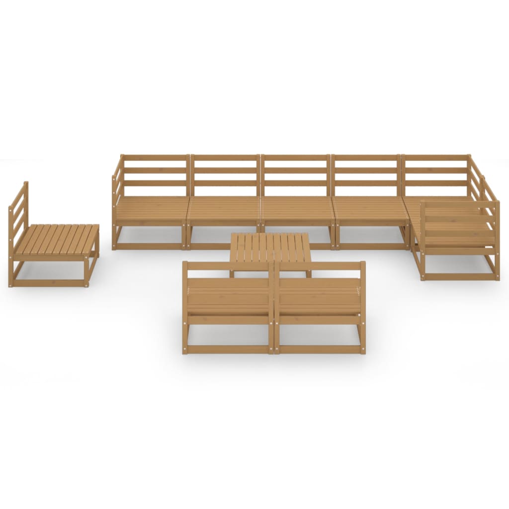 Set Divani da Giardino 10 pz Marrone Ambra in Massello di Pino