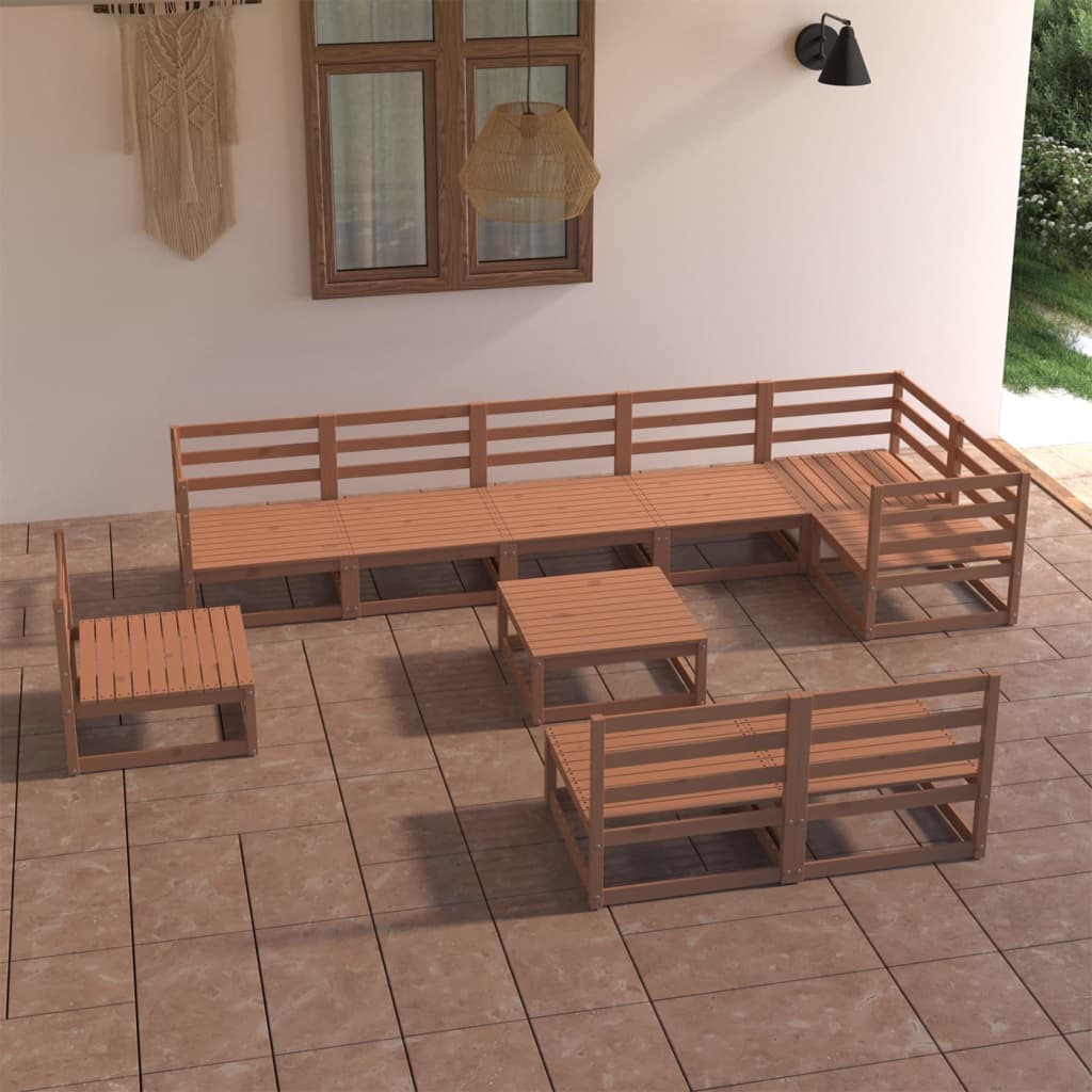 Set Divani da Giardino 10 pz Marrone Ambra in Massello di Pino