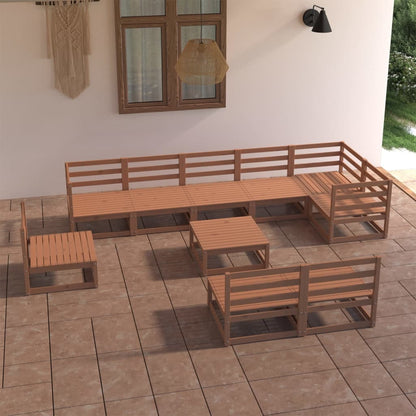 Set Divani da Giardino 10 pz Marrone Ambra in Massello di Pino