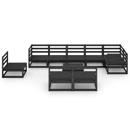 Set Divani da Giardino 10 pz Nero in Legno Massello di Pino