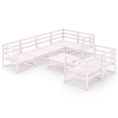 Set Divani da Giardino 8 pz Bianco in Legno Massello di Pino