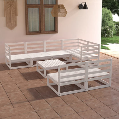 Set Divani da Giardino 8 pz Bianco in Legno Massello di Pino