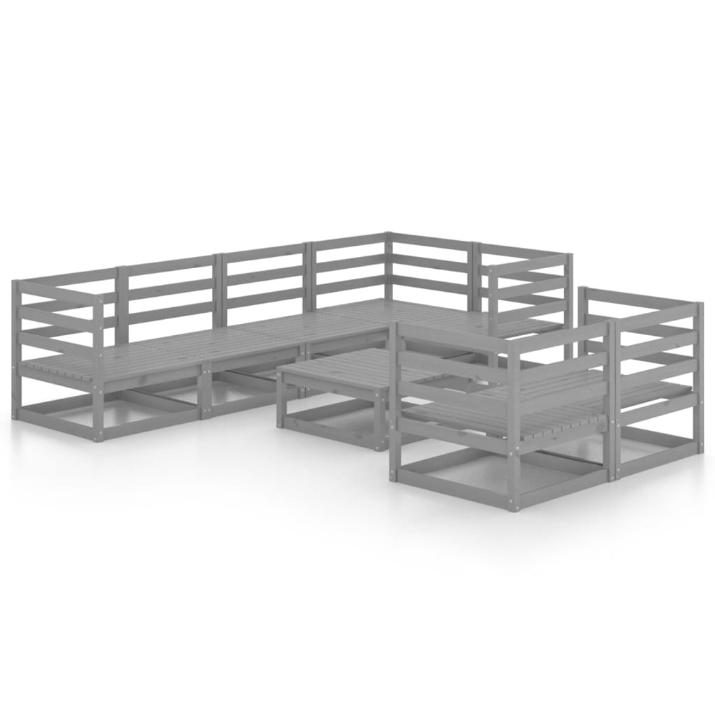 Set Divani da Giardino 8 pz Grigio in Legno Massello di Pino