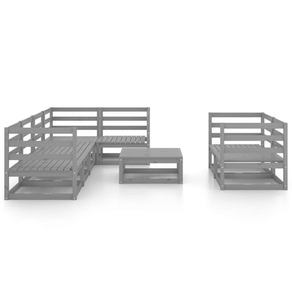 Set Divani da Giardino 8 pz Grigio in Legno Massello di Pino