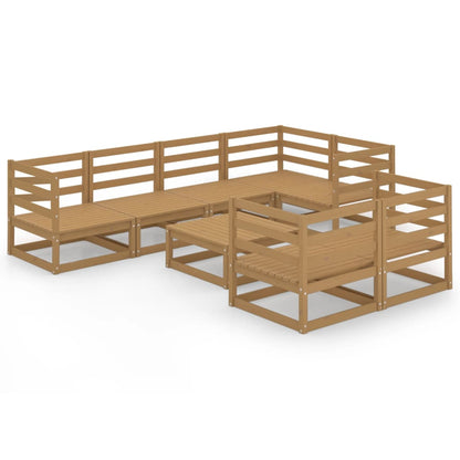 Set Divani da Giardino 8 pz Marrone Ambra in Massello di Pino