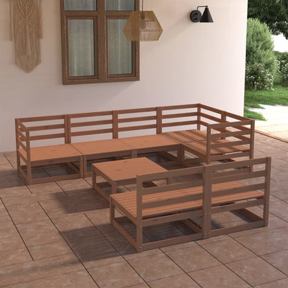 Set Divani da Giardino 8 pz Marrone Ambra in Massello di Pino