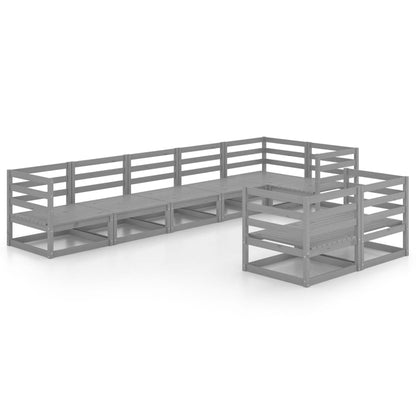Set Divani da Giardino 8 pz Grigio in Legno Massello di Pino
