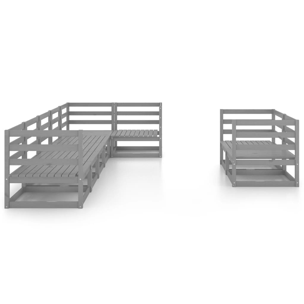 Set Divani da Giardino 8 pz Grigio in Legno Massello di Pino