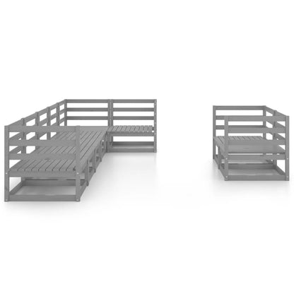 Set Divani da Giardino 8 pz Grigio in Legno Massello di Pino