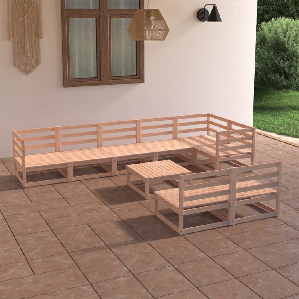 Set Divani da Giardino 9 pz in Legno Massello di Pino