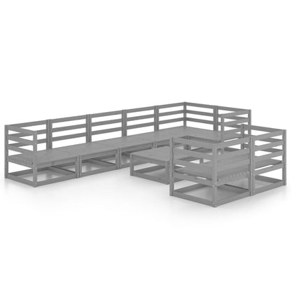 Set Divani da Giardino 9 pz Grigio in Legno Massello di Pino