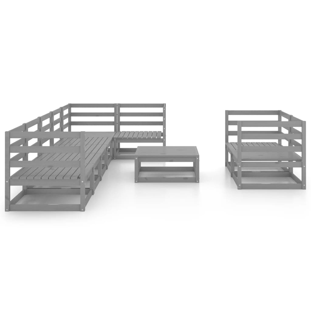 Set Divani da Giardino 9 pz Grigio in Legno Massello di Pino