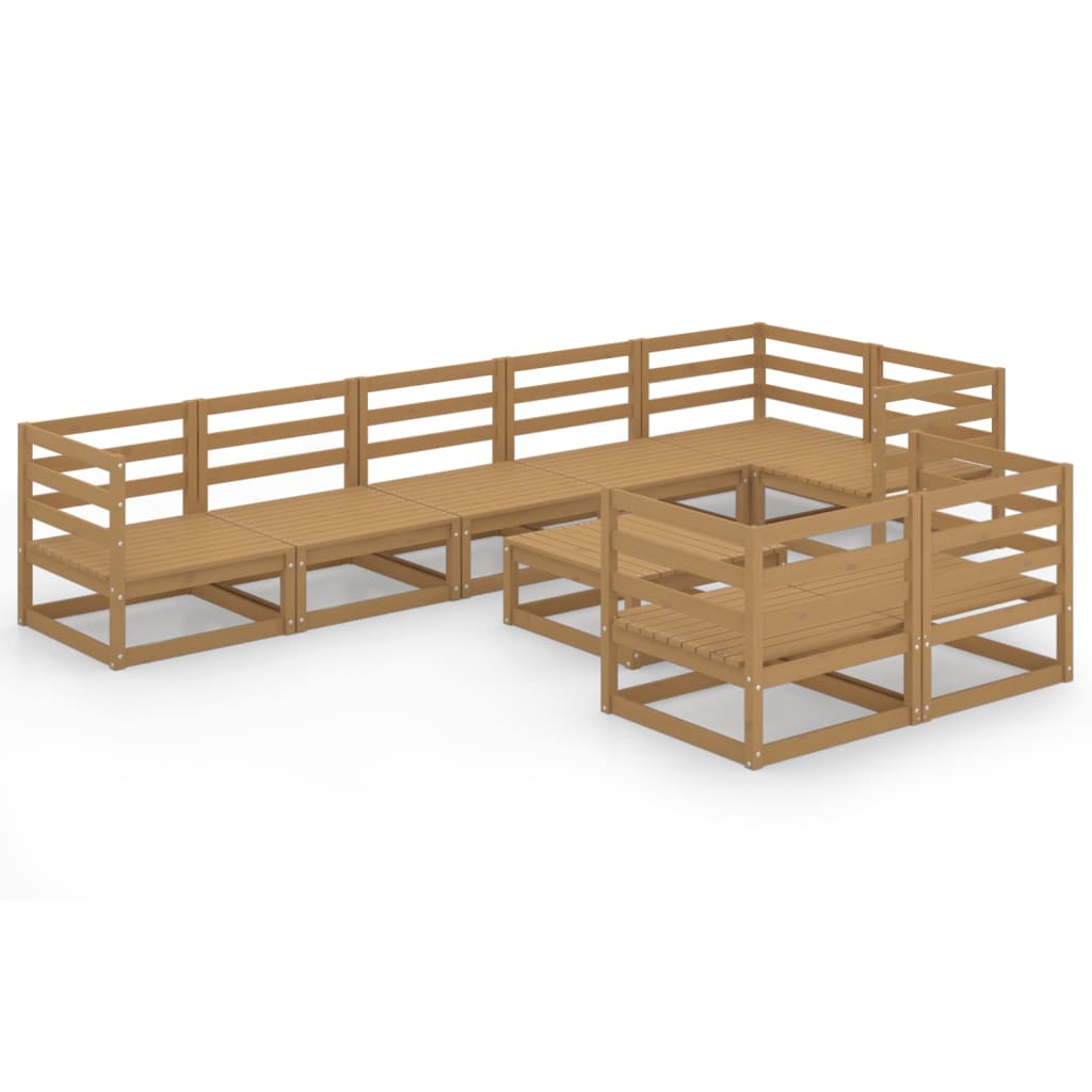 Set Salotto da Giardino 9pz Marrone Ambra Legno Massello Pino