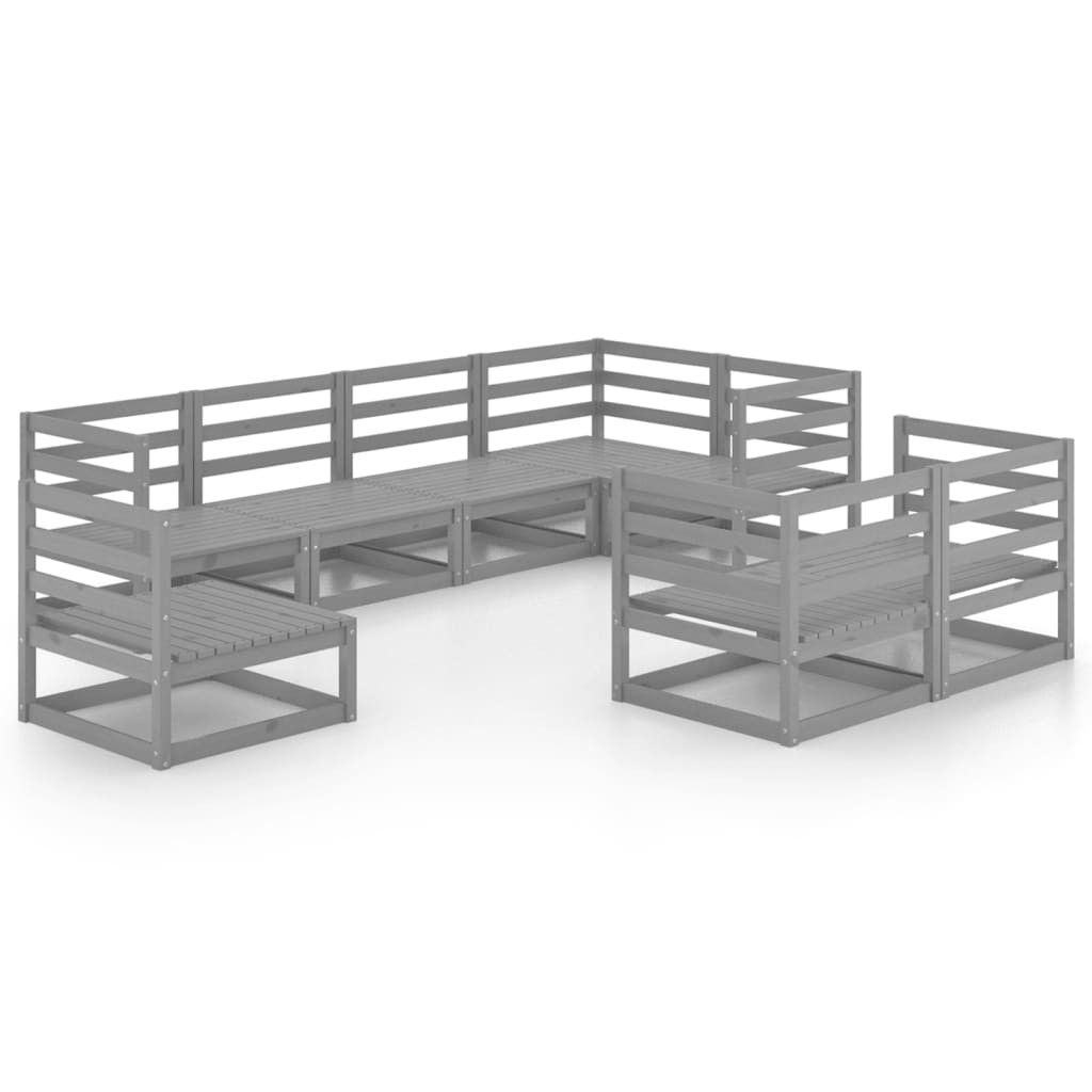 Set Divani da Giardino 8 pz Grigio in Legno Massello di Pino