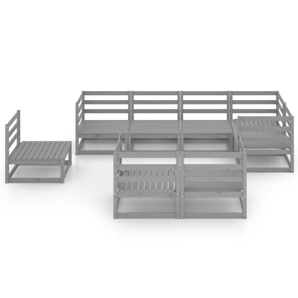 Set Divani da Giardino 8 pz Grigio in Legno Massello di Pino