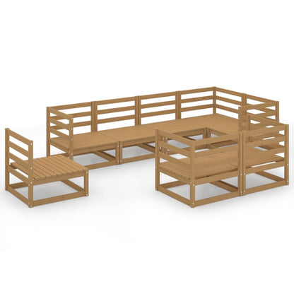Set Salotto da Giardino 8pz Marrone Ambra Legno Massello Pino