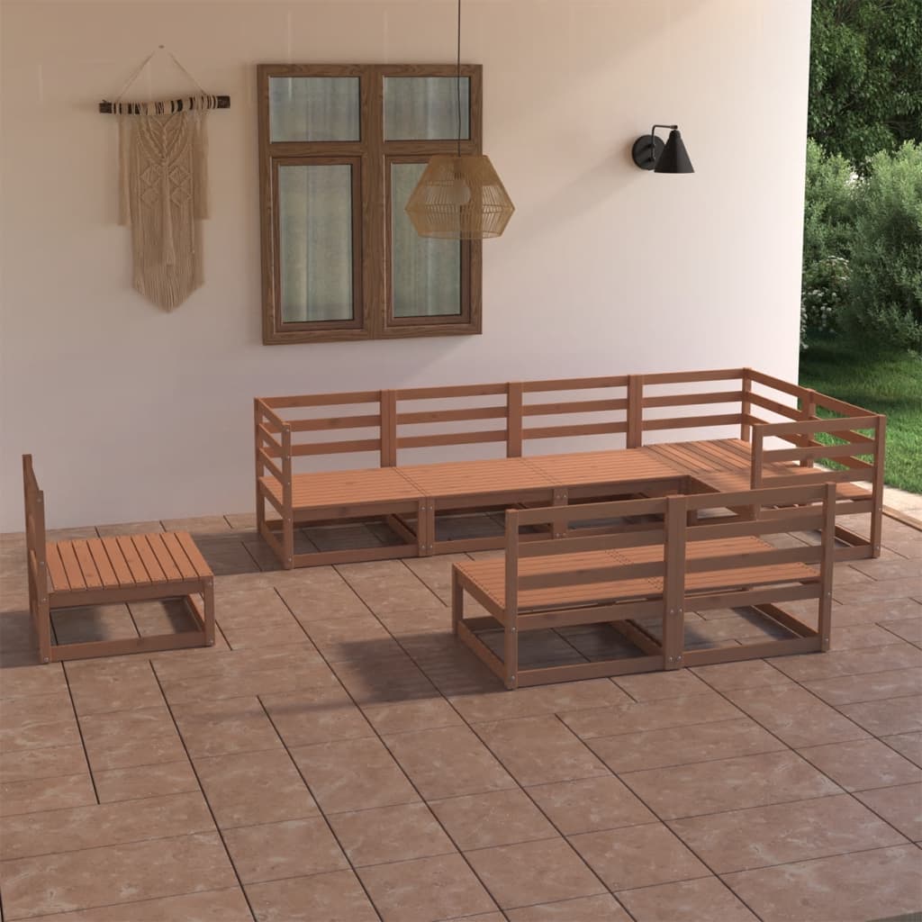 Set Salotto da Giardino 8pz Marrone Ambra Legno Massello Pino