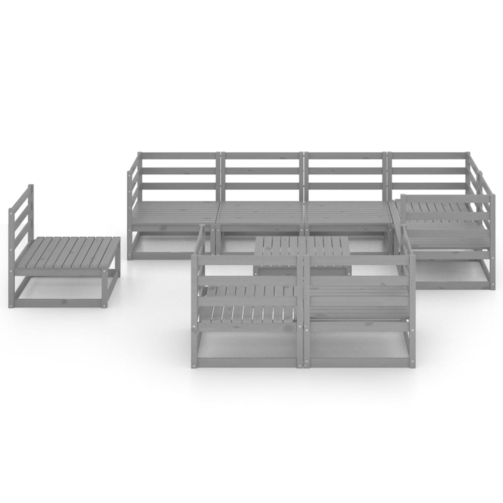 Set Divani da Giardino 9 pz Grigio in Legno Massello di Pino