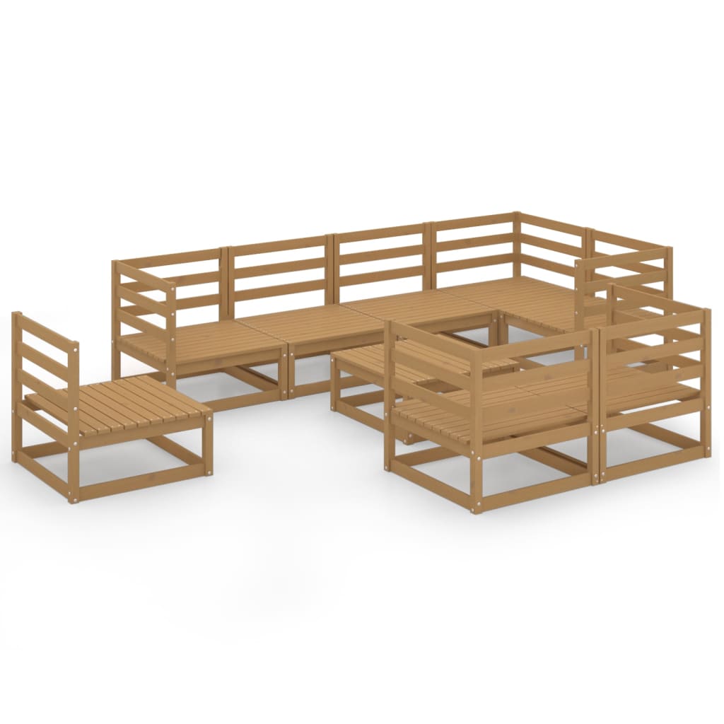 Set Salotto da Giardino 9pz Marrone Ambra Legno Massello Pino