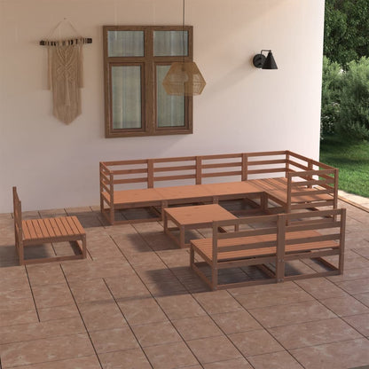 Set Salotto da Giardino 9pz Marrone Ambra Legno Massello Pino