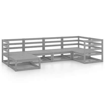 Set Divani da Giardino 6 pz Grigi in Legno Massello di Pino