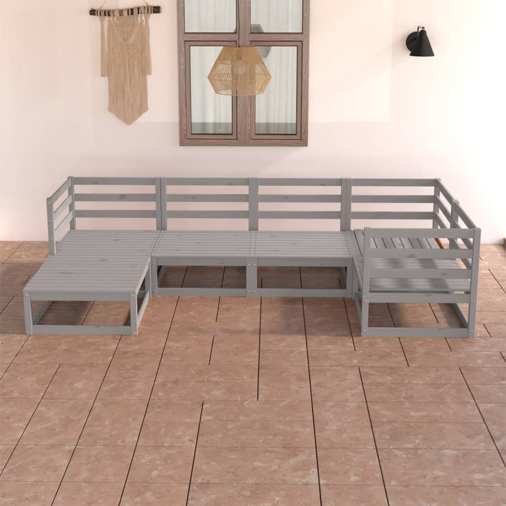 Set Divani da Giardino 6 pz Grigi in Legno Massello di Pino