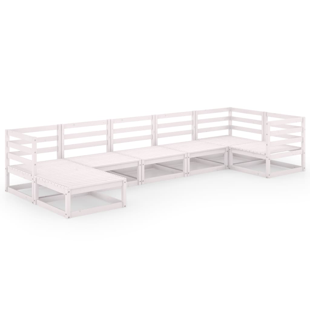 Set Divani da Giardino 7 pz Bianchi in Legno Massello di Pino