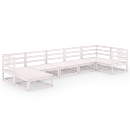 Set Divani da Giardino 7 pz Bianchi in Legno Massello di Pino